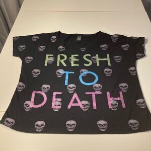 Colorful Skull Print Kids T-Shirt Fresh to Death Halloween Playful Eye-catching